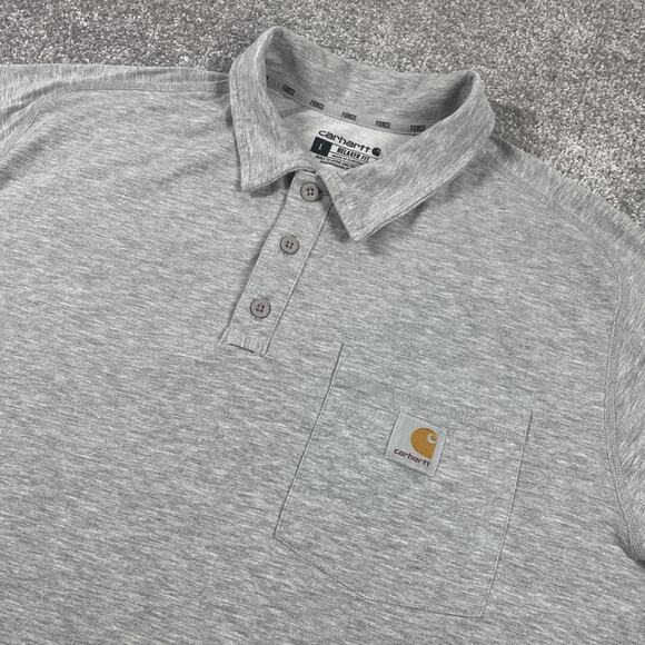Carhartt Polo Shirt Mens Large Force Relaxed Fit Workwear Short Sleeve Gray - Picture 1 of 8